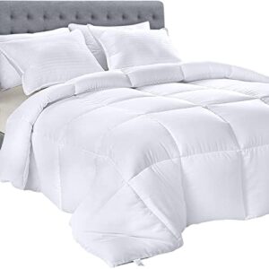 utopia bedding down alternative comforter (queen, white) – all season comforter – plush siliconized fiberfill duvet insert – box stitched