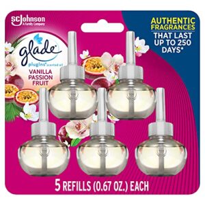 glade plugins refills air freshener, scented and essential oils for home and bathroom, vanilla passion fruit, 3.35 fl oz, 5 count