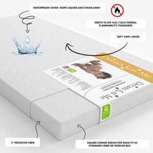 Dream On Me Holly 3” Fiber Portable, Greenguard Gold Certified, Waterproof Vinyl Cover, Lightweight Mini Crib Mattress, White