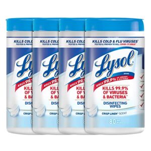 lysol disinfectant wipes, multi-surface disinfectant cleaning wipes, for disinfecting and cleaning, crisp linen, 80 count (pack of 4)