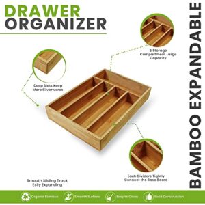 Utopia Kitchen Bamboo Silverware Organizer- 5 Compartments - Bamboo Drawer Organizer - Bamboo Hardware Organizer (Natural)