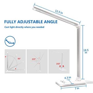 White crown LED Desk Lamp Dimmable Table Lamp Reading Lamp with USB Charging Port 5 Lighting Modes, Sensitive Control, 30/60 min Auto-Off Timer, Eye-Caring Office Lamp (Silver)