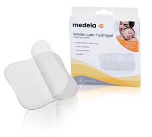 medela soothing gel pads for breastfeeding, 4 count pack, tender care hydrogel reusable pads, cooling relief for sore nipples from pumping or nursing