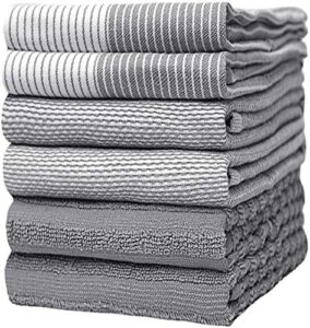 premium kitchen towels (20”x 28”, 6 pack) | large cotton kitchen hand towels | dish towels | flat & terry towel | kitchen towels | highly absorbent tea towels set with hanging loop | gray
