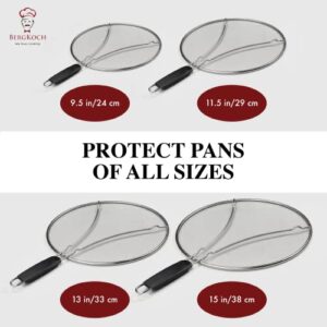 BergKoch Splatter Screen for Frying Pan - 13 Inch Stainless Steel Grease Splatter Guard - Cover Oil Splash when Sizzling Bacon, Cooking Fried Chicken or Popcorn