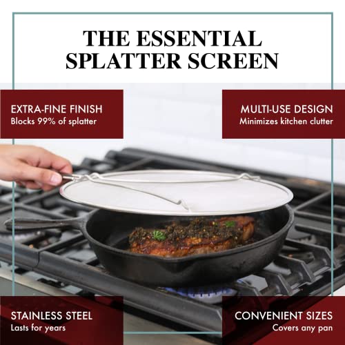 BergKoch Splatter Screen for Frying Pan - 13 Inch Stainless Steel Grease Splatter Guard - Cover Oil Splash when Sizzling Bacon, Cooking Fried Chicken or Popcorn