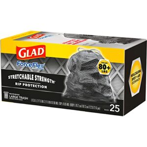 Glad Large Drawstring Trash Bags, ForceFlex 30 Gallon Black Trash Bags, 25 Count