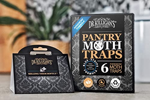 Dr. Killigan's Premium Pantry Moth Traps with Pheromones Prime | Non-Toxic Sticky Glue Trap for Food and Cupboard Moths in Your Kitchen | How to Get Rid of Moths | Organic (6, Black)