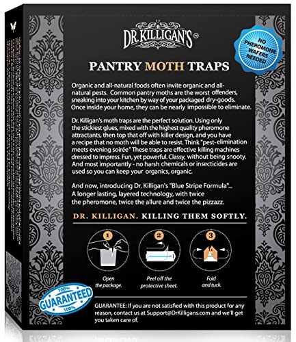 Dr. Killigan's Premium Pantry Moth Traps with Pheromones Prime | Non-Toxic Sticky Glue Trap for Food and Cupboard Moths in Your Kitchen | How to Get Rid of Moths | Organic (6, Black)