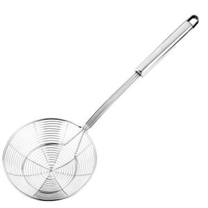 hiware solid stainless steel spider strainer skimmer ladle for cooking and frying, kitchen utensils wire strainer pasta strainer spoon, 5.4 inch