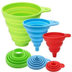 funnels for filling bottles, kitchen funnel, funnels for kitchen use, food grade silicone collapsible funnel, liquid, powder transfer (3 pack)