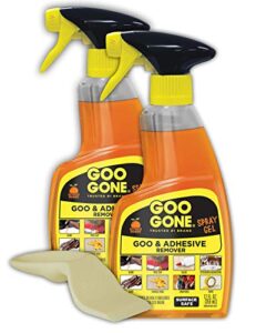 goo gone adhesive remover spray gel – 2 pack and sticker lifter – removes chewing gum grease tar stickers labels tape residue oil blood lipstick mascara