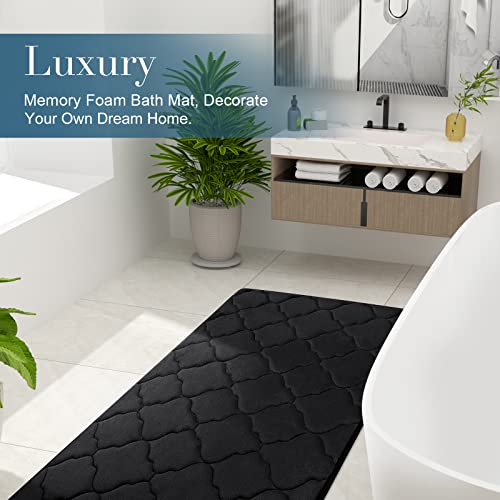 OLANLY Memory Foam Bath Mat Rug, Ultra Soft Non Slip and Absorbent Bathroom Rug, Machine Wash Dry, Comfortable, Thick Bath Rug Carpet for Bathroom Floor, Tub and Shower, 17x24, Black