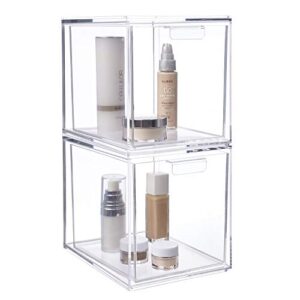 stori audrey stackable clear plastic organizer drawers | 2 piece set | 6.75-inches tall | organize cosmetics and beauty supplies on a vanity | made in usa
