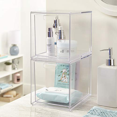 STORi Audrey Stackable Clear Plastic Organizer Drawers | 2 Piece Set | 6.75-Inches Tall | Organize Cosmetics and Beauty Supplies on a Vanity | Made in USA