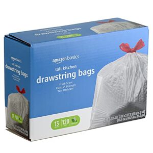 Amazon Basics Flextra Tall Kitchen Drawstring Trash Bags, Fresh Scent, 13 Gallon, 120 Count