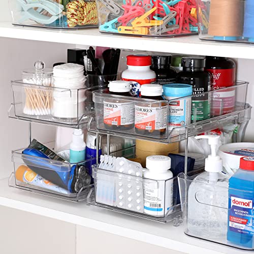 2 Tier Clear Organizer with Dividers, Multi-Purpose Slide-Out Storage Container, Bathroom Vanity Counter Organizing Tray, Under Sink Closet Organization, Kitchen Pantry Medicine Cabniet Storage Bins