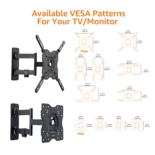 Amazon Basics Full Motion Articulating TV Monitor Wall Mount for 22-55 Inch TVs and Flat Panels up to 80 Lbs, Black