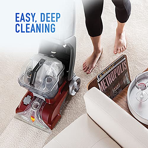 Hoover Power Scrub Deluxe Carpet Cleaner Machine, Upright Shampooer, FH50150, Red