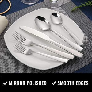 Hiware 24-Piece Silverware Set with Steak Knives, Stainless Steel Flatware Cutlery, Mirror Polished Utensils Set for 4, Includes Forks Spoons Knives Silverware, Dishwasher Safe