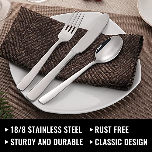 Hiware 24-Piece Silverware Set with Steak Knives, Stainless Steel Flatware Cutlery, Mirror Polished Utensils Set for 4, Includes Forks Spoons Knives Silverware, Dishwasher Safe