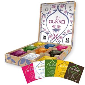 pukka herbal tea gift sampler, organic tea, eco-friendly, self care gift box, 45 tea bags, 9 flavors