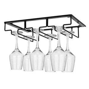 wine glass rack under cabinet stemware rack,metal wire wine glass hanger holder for cabinet kitchen bar 3 rows for 6-9 glasses (black)