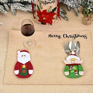 DOITOOL 12PCS Christmas Silverware Holder Santa Elf Cutlery Flatware Tableware Holder Spoon Fork Bag Pocket Xmas Table Decorations for Christmas Party Supplies