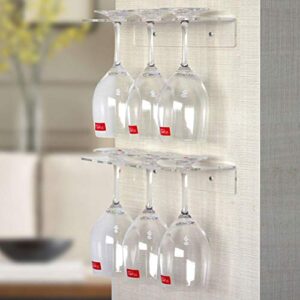 farawamu Wine Glass Holder, Home Kitchen Wall Mount 3 Slot Acrylic Wine Glass Hanging Rack Cup Holder Shelf, Kitchen Supplies Transparent