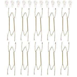 dunpute 10 pack plate hangers, invisible plate hangers golden stainless decorative wire plate hangers for decorative plates and antique plates (gold, 8 inch)