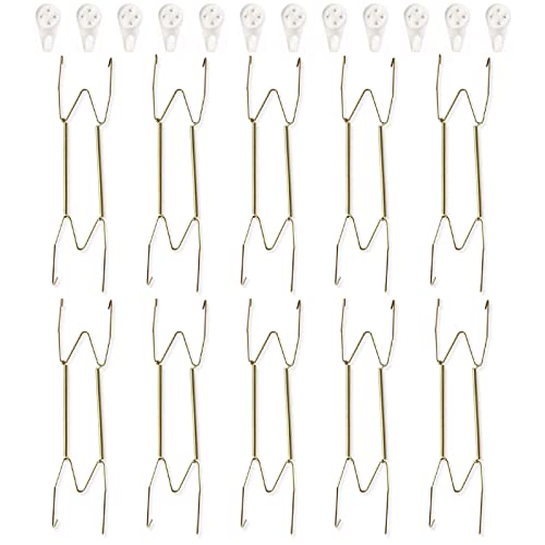 DUNPUTE 10 Pack Plate Hangers, Invisible Plate Hangers Golden Stainless Decorative Wire Plate Hangers for Decorative Plates and Antique Plates (Gold, 8 Inch)