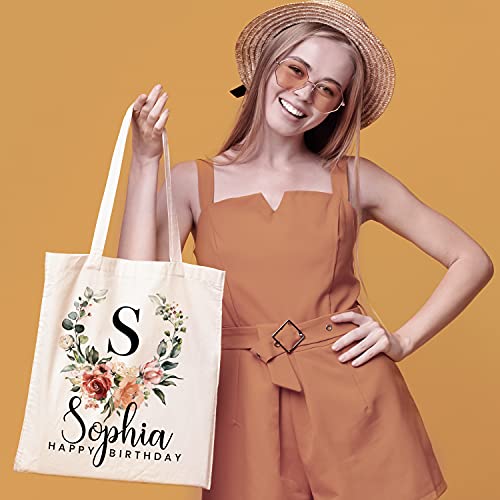 Personalized Floral Tote Bags Gift for Women w/Name Text Date - Customized Totes Bag for Beach Wedding Travel Work - Custom Flower Shoulder Bag - Custom Bachelorette Bridal Shower Birthday Gifts C1