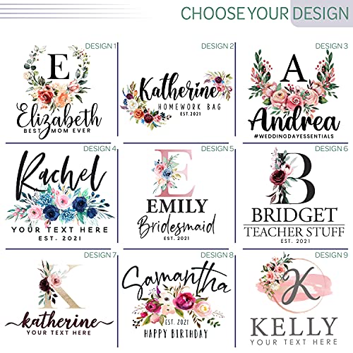 Personalized Floral Tote Bags Gift for Women w/Name Text Date - Customized Totes Bag for Beach Wedding Travel Work - Custom Flower Shoulder Bag - Custom Bachelorette Bridal Shower Birthday Gifts C1