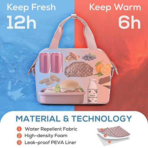 TOURIT Lunch Bag Women Insulated Lunch Box Durable Lunch Tote Bag Lunch Cooler Bag for Women Work, School, Picnic, Pink