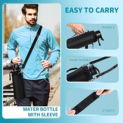 HQAYW Water Bottle Insulated 40oz, Stainless Steel Water Bottle with Straw Leak Proof, Wide Mouth Water Bottles for Sports, Double Wall Vacuum Water Bottle with Sleeve for Running GYM, Horizon