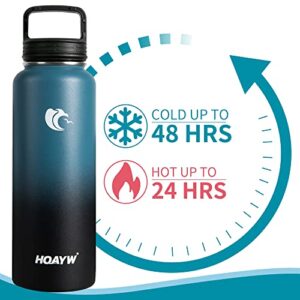 HQAYW Water Bottle Insulated 40oz, Stainless Steel Water Bottle with Straw Leak Proof, Wide Mouth Water Bottles for Sports, Double Wall Vacuum Water Bottle with Sleeve for Running GYM, Horizon