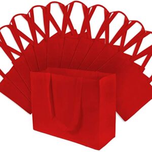 red gift bags – 12 pack large reusable bags with handles, durable cloth fabric totes for gifts, gift packaging, christmas, valentines, holiday, shopping, small business & retail, in bulk – 16x6x12