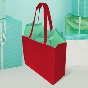 Red Gift Bags - 12 Pack Large Reusable Bags with Handles, Durable Cloth Fabric Totes for Gifts, Gift Packaging, Christmas, Valentines, Holiday, Shopping, Small Business & Retail, in Bulk - 16x6x12