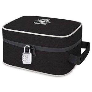 portable food lunchbox storage bag with combination lock – insulated bag with tightly locking zippers and 7 layers of carbon-woven fabric, durable bag by kozo, 4.9 x 6.7 x 8.7 in. (black-bag)