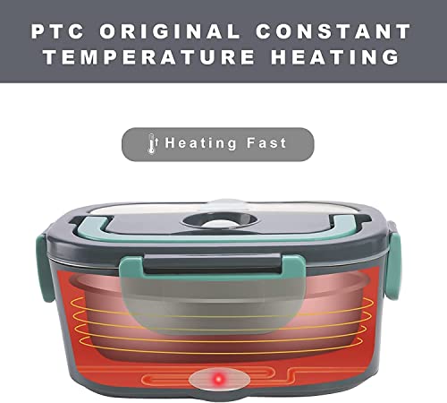 Electric Lunch Box, Electric Lunch Box Food Heater, 12V 24V 110V 3 in 1 Portable Food Warmer Heater for Car/Truck/Home with 1.5L Removable 304 Stainless Steel Container Fork/Spoon and Carry Bag