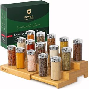 royal craft wood bamboo spice organizer for cabinet – tiered spice rack organizer for cabinet or countertop, pantry step shelf (15.16″x 8.3″ x 3.3″)