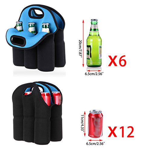 Hipiwe 6 Pack Bottle Can Carrier Tote Insulated Neoprene Baby Bottle Cooler Bag Water Beer Bottle Holder for Travel with Secure Carry Handle