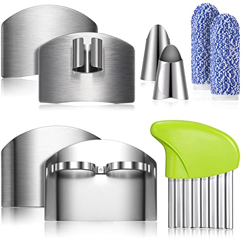 9 Pieces Finger Guard Set for Cutting Finger Cots Stainless Steel Knife Cutting Protector and Potato Butter Lettuce Crinkle Cutter for Kids Kitchen Tool Avoid Hurting When Slicing and Chopping