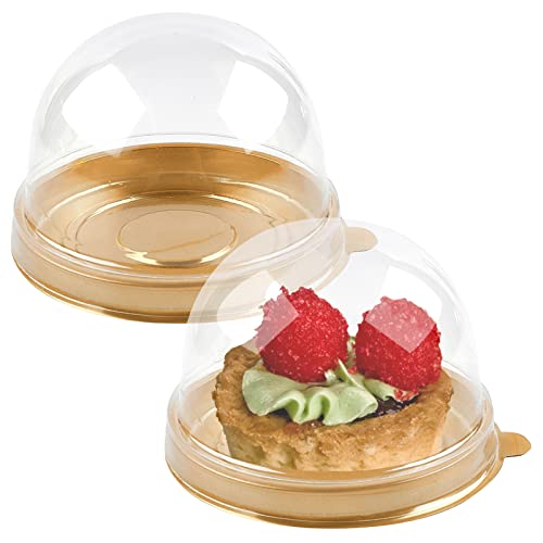 TOFLEN 100ct Clear Plastic Mini Packaging Boxes with Dome Lids for Chocolate Covered Oreo, Strawberry, Mooncake, Mini Cupcake, Mini Cake Containers (Gold Base)