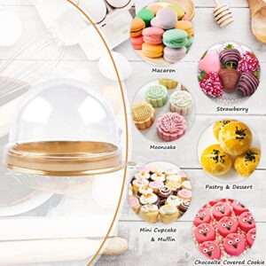 TOFLEN 100ct Clear Plastic Mini Packaging Boxes with Dome Lids for Chocolate Covered Oreo, Strawberry, Mooncake, Mini Cupcake, Mini Cake Containers (Gold Base)