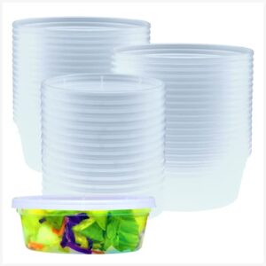deli containers with lids [8 oz. 50 pack] disposable clear lunch containers leakproof | plastic round food storage containers | freezer containers for food