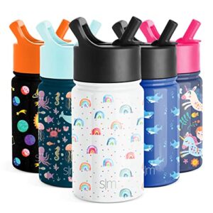 simple modern kids water bottle with straw lid | insulated stainless steel reusable tumbler for toddlers, girls, boys | summit collection | 10oz, rainbow dream
