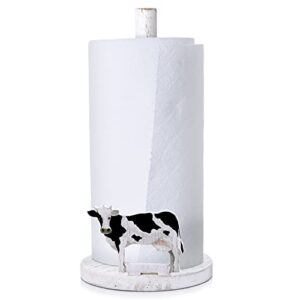 farmhouse paper towel holder cow rooster sunflower wooden paper towel stand paper towel dispenser decorative farm kitchen accessories for kitchen bathroom table decoration (cow)
