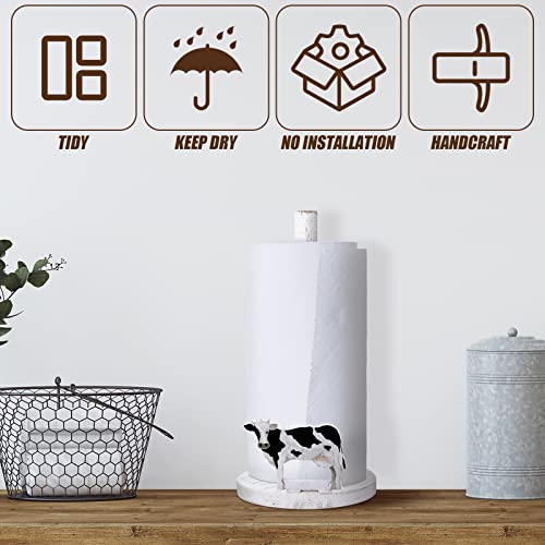 Farmhouse Paper Towel Holder Cow Rooster Sunflower Wooden Paper Towel Stand Paper Towel Dispenser Decorative Farm Kitchen Accessories for Kitchen Bathroom Table Decoration (Cow)