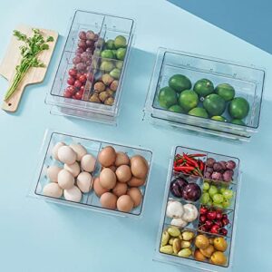 Cezoyx 2 Pack Fridge Drawer Organizer - Pull Out Refrigerator Organizer Bins with 2 Dividers, Fridge Shelf Holder Storage Box for Fruit, Vegetable, Food and Drinks, Fit for Fridge Shelf Under 0.6"